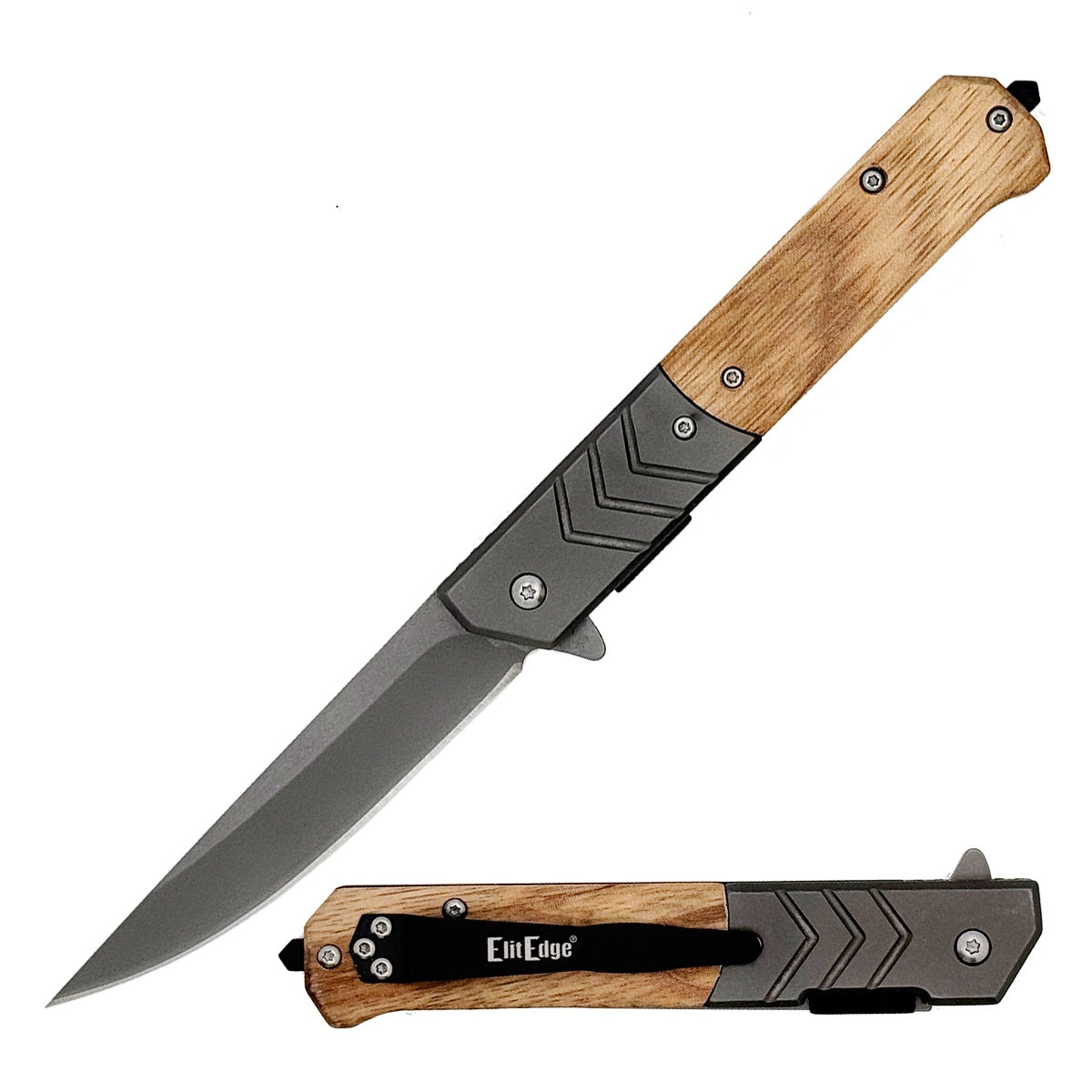 9 Inch Military Wood Handle Tactical Spring Assisted Pocket Knife