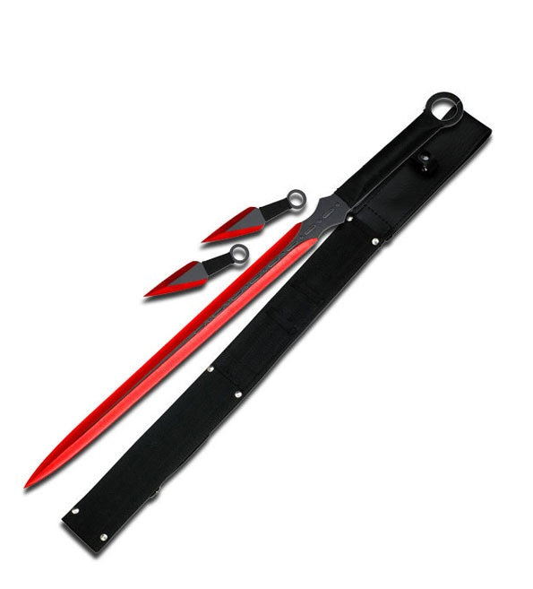 Red Ninja Sword With Set Of 2 Kunai Throwing Knives Combo Set